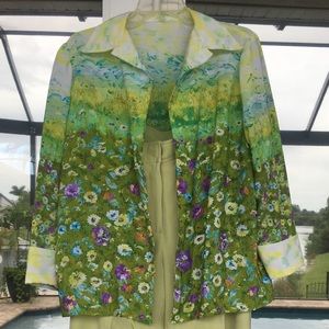 Silk pants and colorful shirt